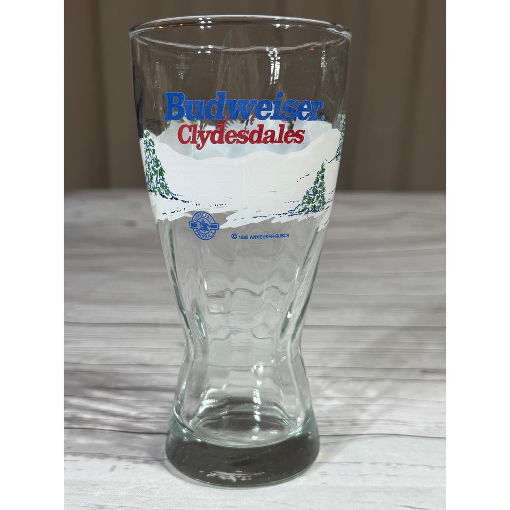 Vintage 1995 Budweiser Clydesdales Winter Scene Pilsner Glass 6.5 Inch